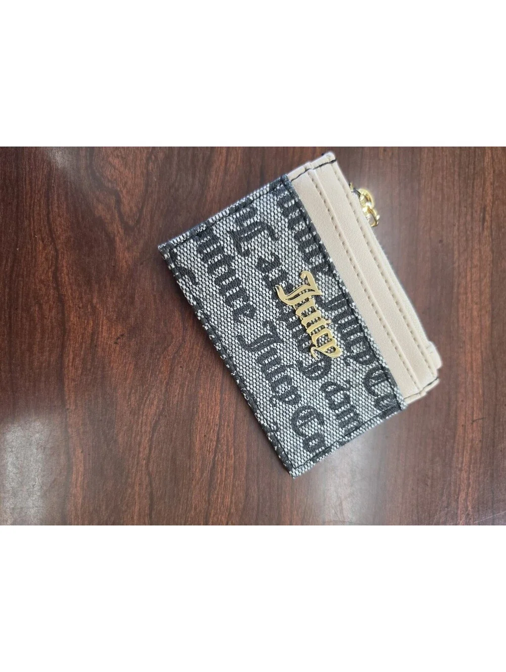 Juicy Couture  Gothic Monogram Debossed Card Case Wallet Zip Pouch Y2K Revival